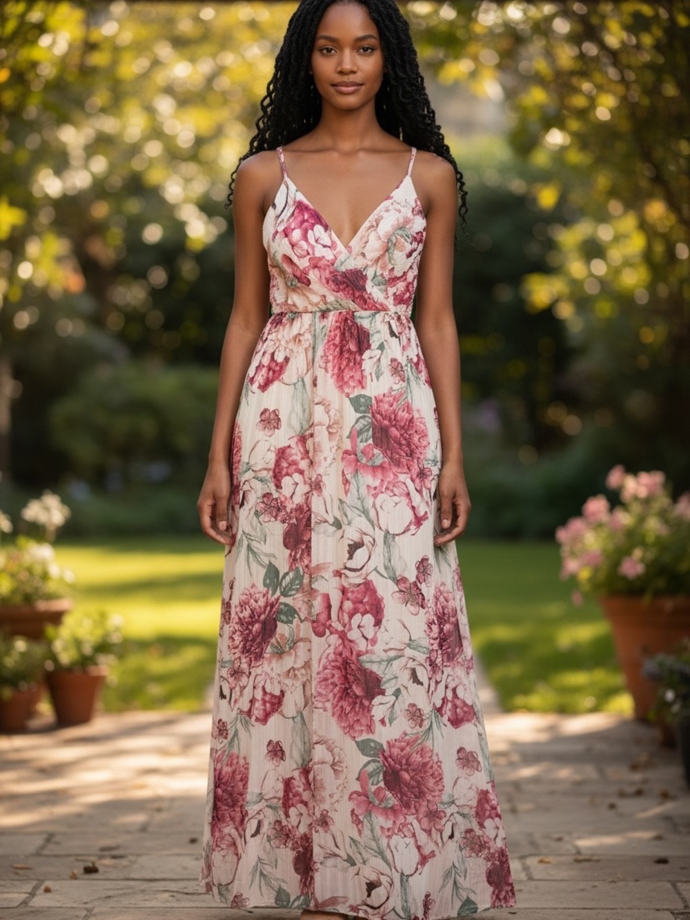 City Studio Floral Maxi Dress in Cream and Pink. Juniors Size 7